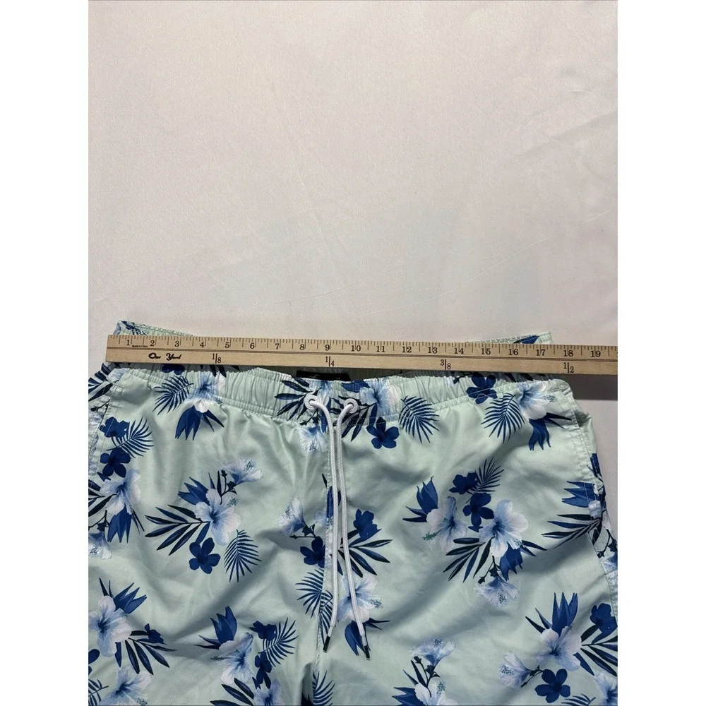 Hollister California Swim Shorts Mens XL‎ Mint Green Floral Palm Tree Drawstring